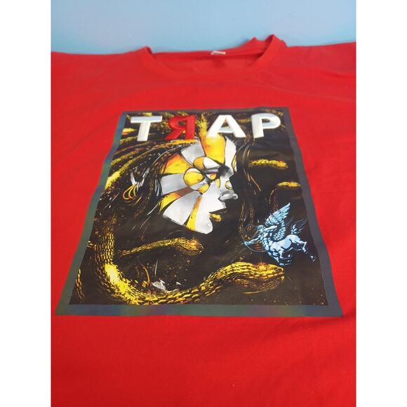 Trap Red T-shirt 3D Fifth Loop Embroidered Mens Size 3XL Goddess Snake Golden - Picture 11 of 13